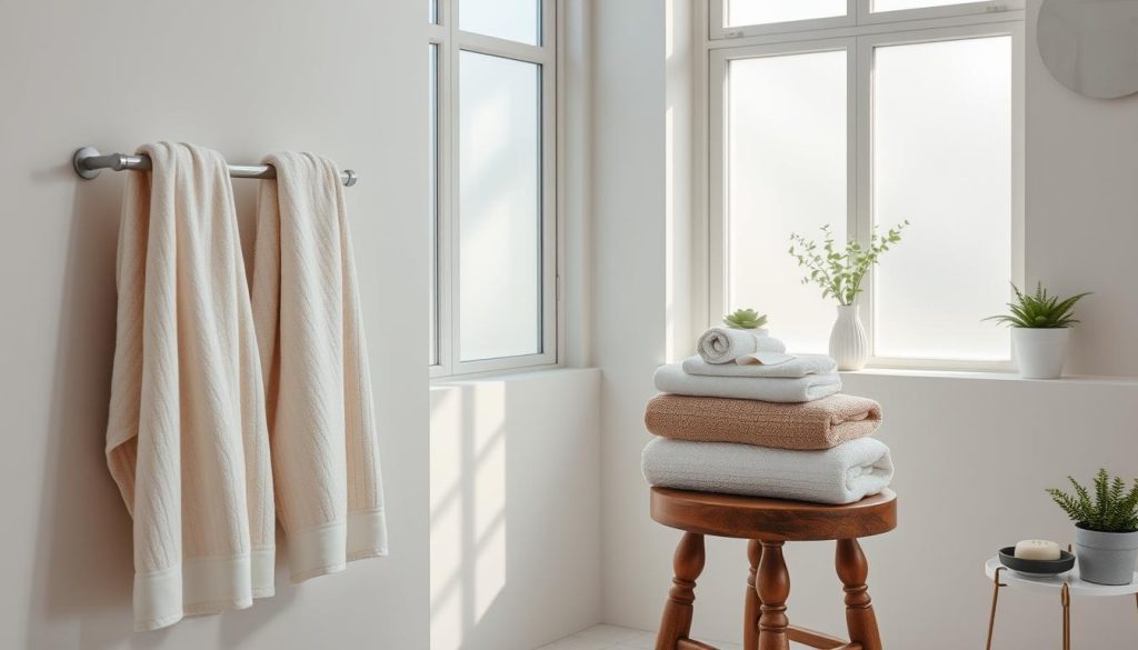 bathroom aesthetics with towel arrangements