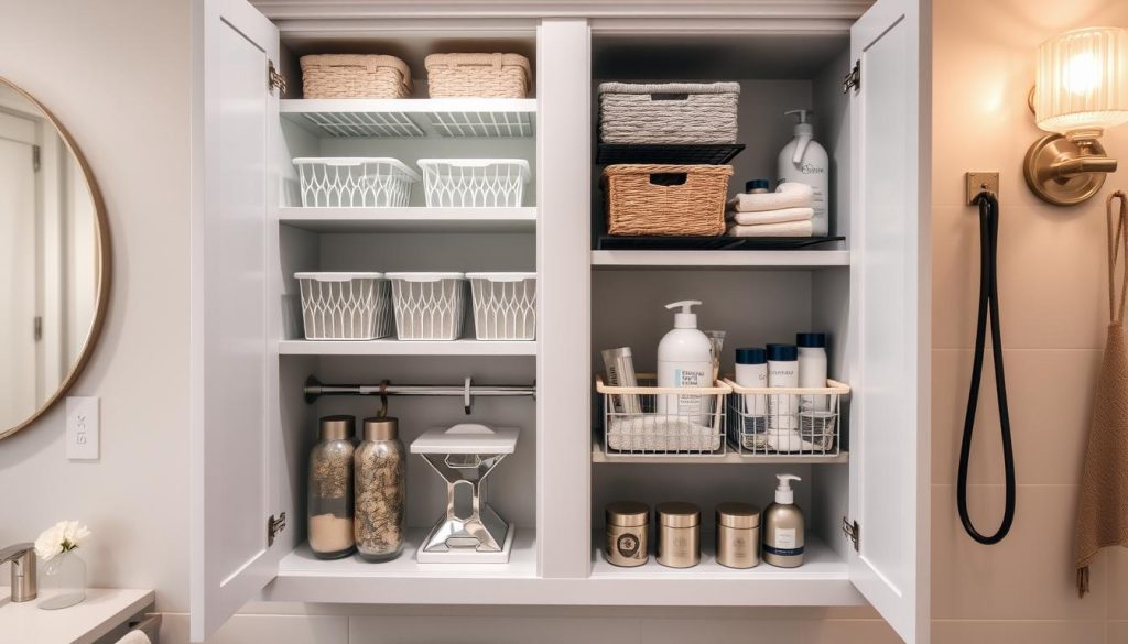 bathroom cabinet organization