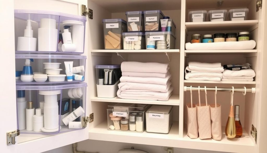 bathroom cabinet organization techniques