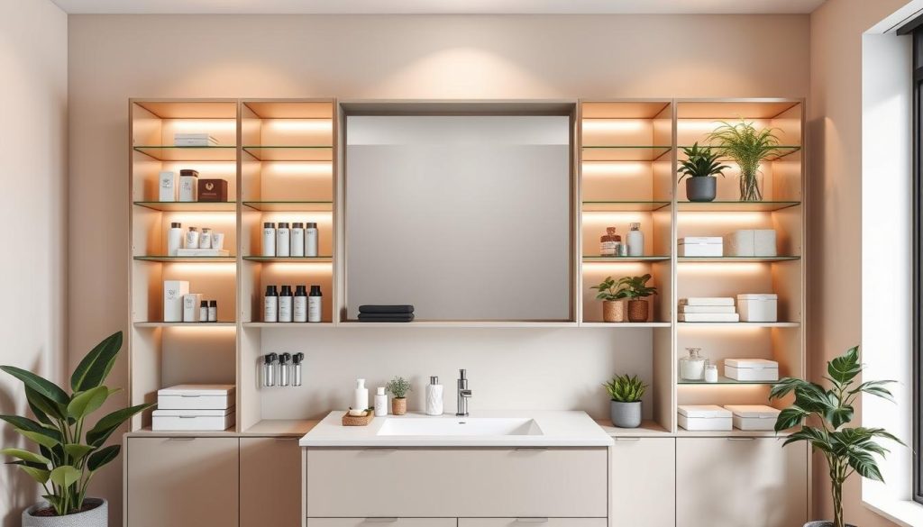 bathroom vanity shelving units