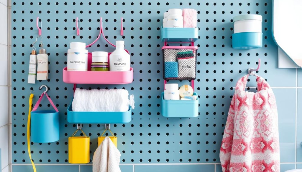 creative bathroom storage pegboard