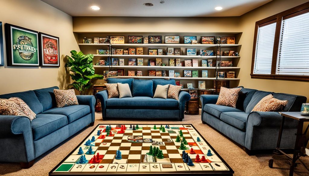 game room decor with framed board games