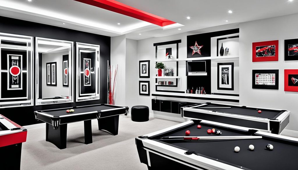 game room decor with mirrors