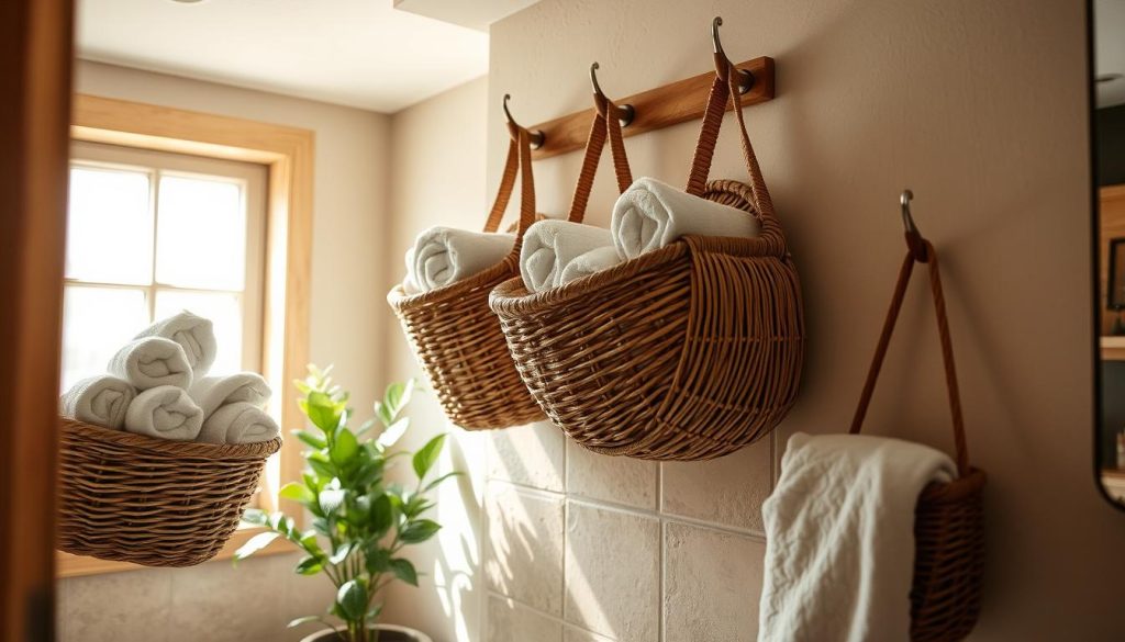 hanging baskets for towel storage