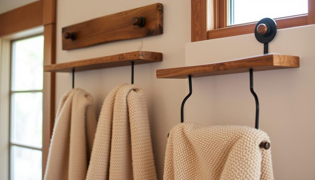 rustic towel racks made from repurposed materials