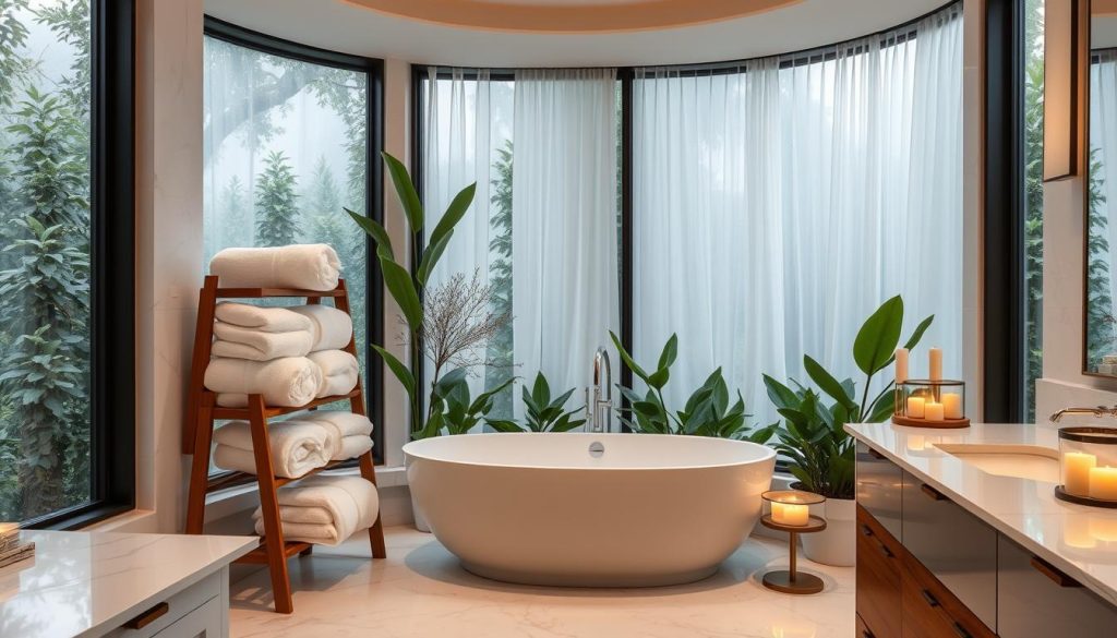 spa-inspired bathrooms with luxurious white towels