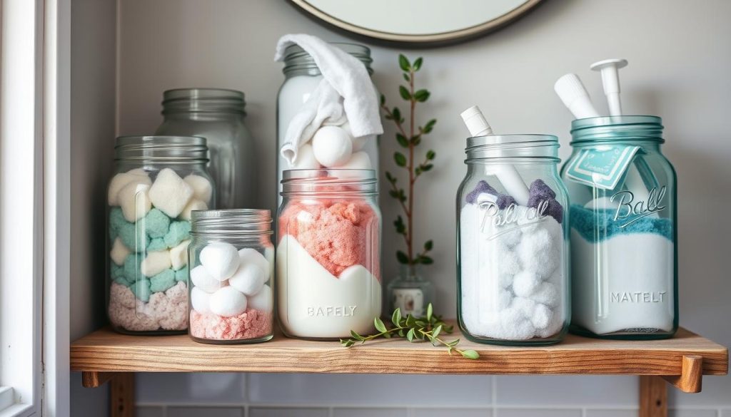 upcycled containers for bathroom makeover