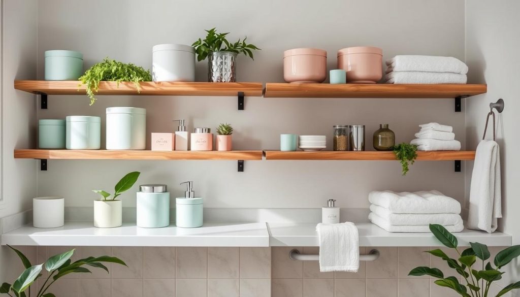 Aesthetic bathroom organization with coordinated container sets