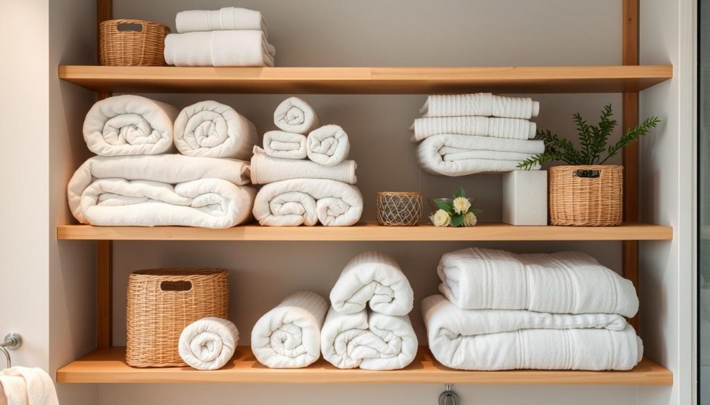 Attractive towel display for maximizing bathroom space