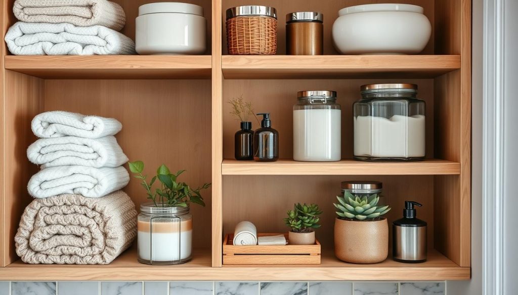 Bathroom shelf organization