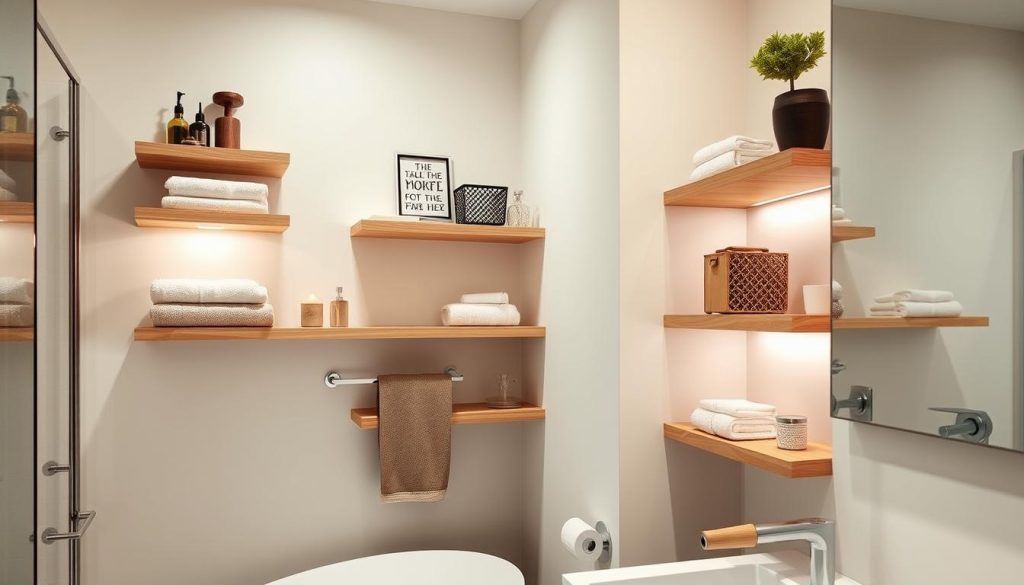 Corner shelves maximizing bathroom space