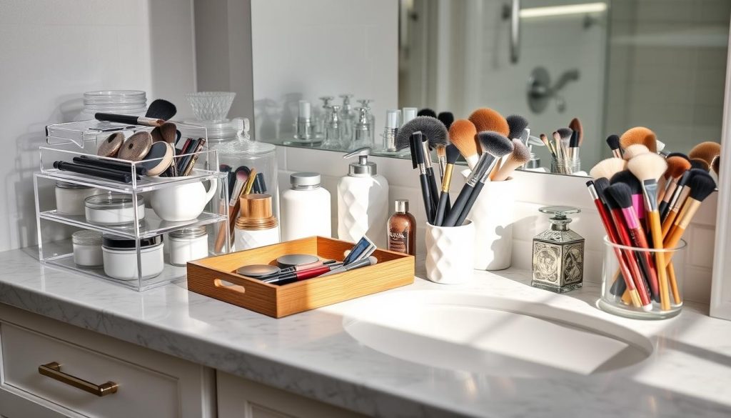 Creative countertop storage solutions for makeup