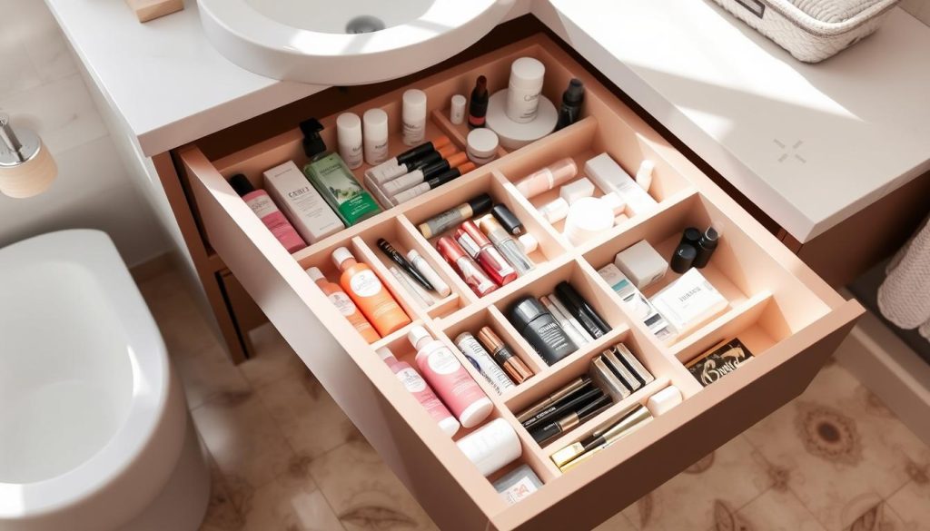 Custom bathroom vanity drawer organizers