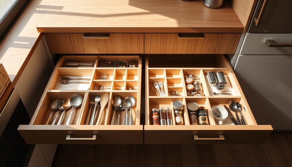 Custom drawer organizers for kitchen storage solutions