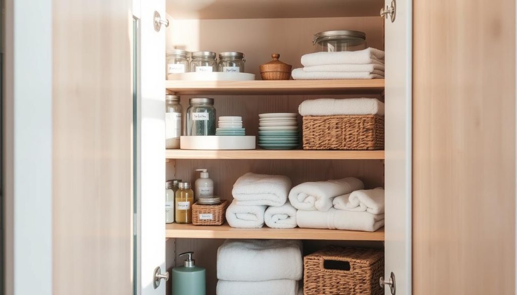 DIY bathroom cabinet organization