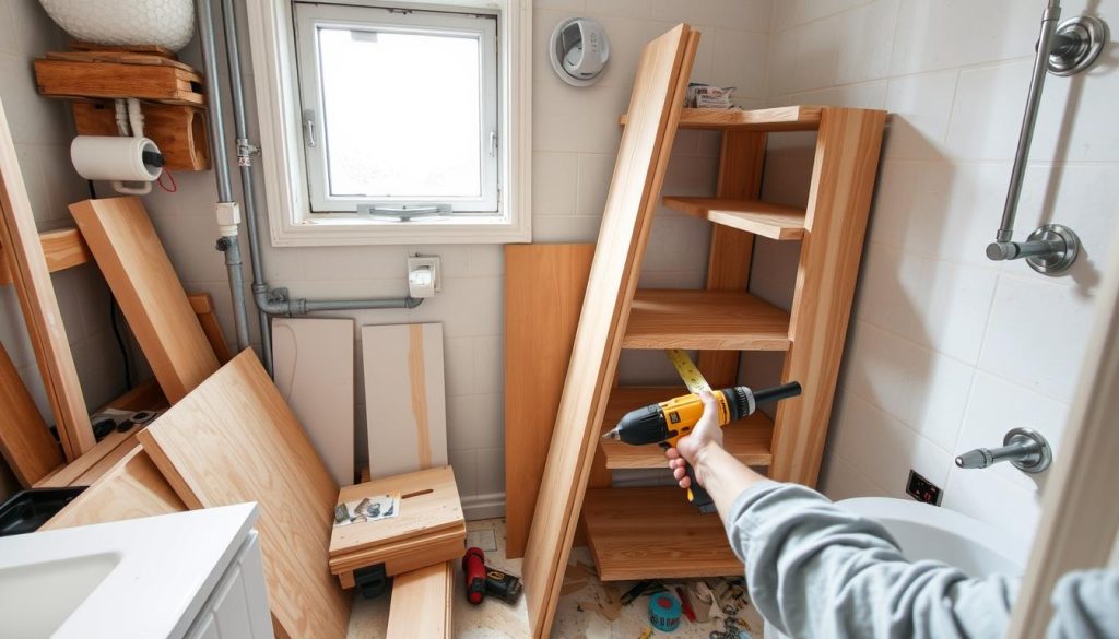 DIY bathroom shelf installation challenges