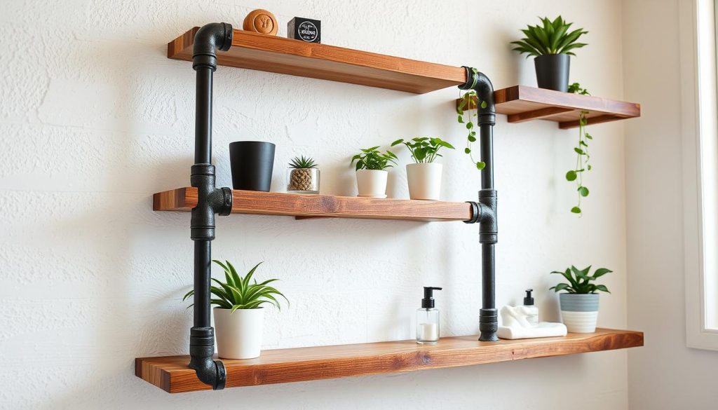 DIY bathroom shelves industrial pipe shelving