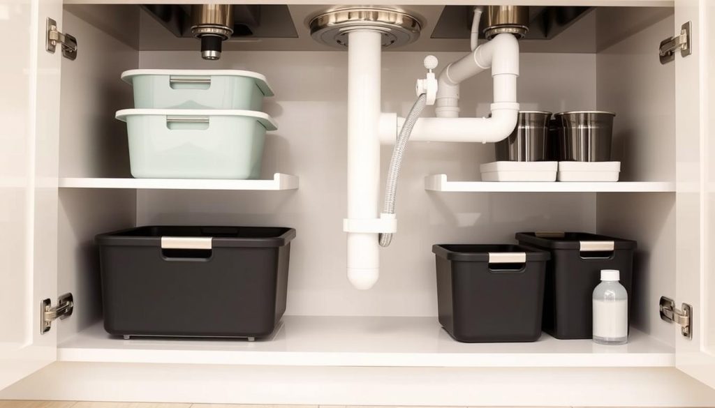 Expandable under-sink shelves