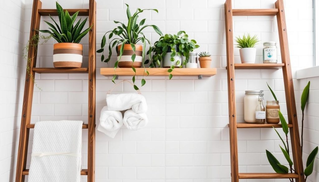 Ladder shelves in bathroom decor