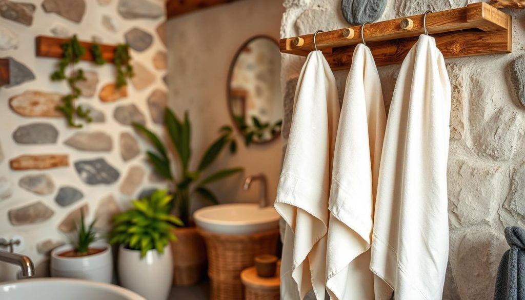 Linen towels for rustic bathroom decor