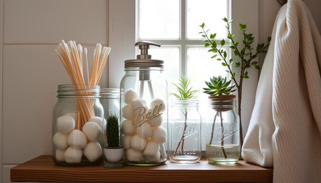 Mason jar storage for bathroom items