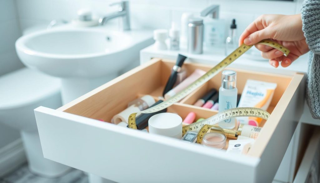 Measuring bathroom drawers for custom organizers