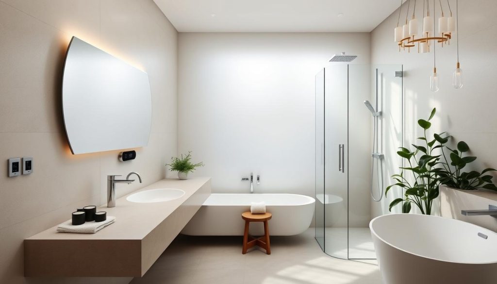 Minimalist bathroom with smart fixtures