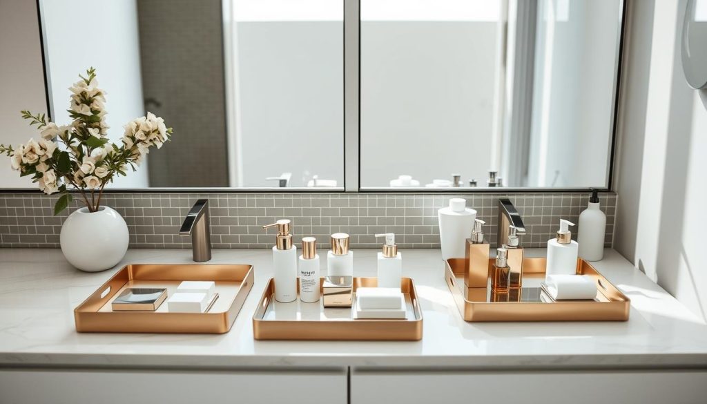 Modern bathroom organization with stylish trays