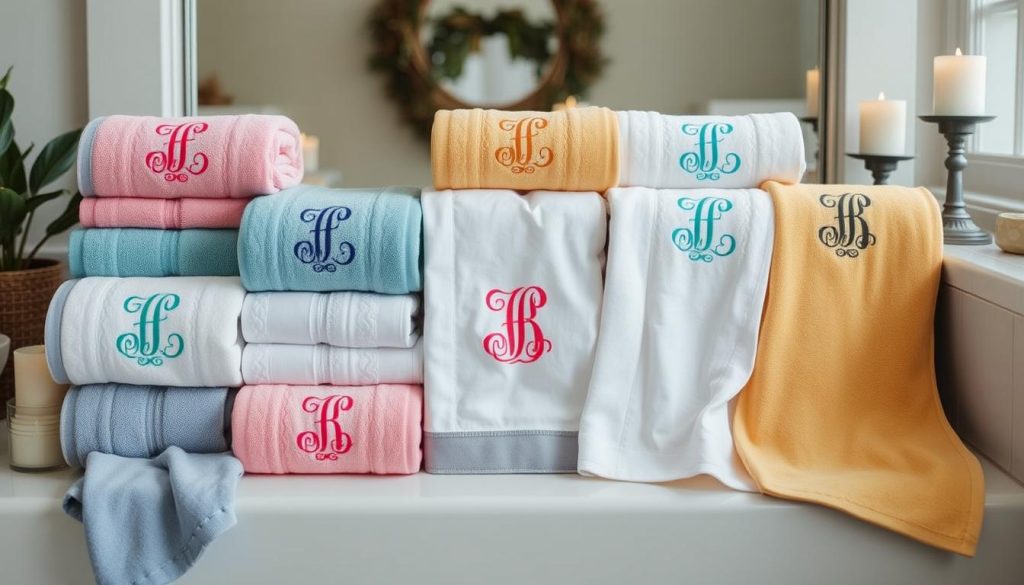 Monogrammed towels with different font styles