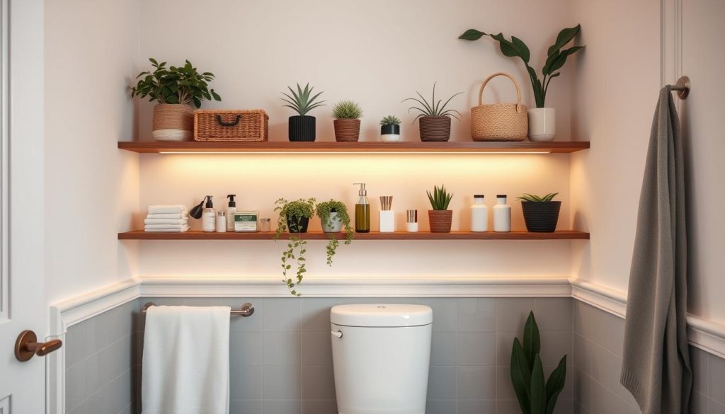 Over-the-toilet shelves maximizing vertical space