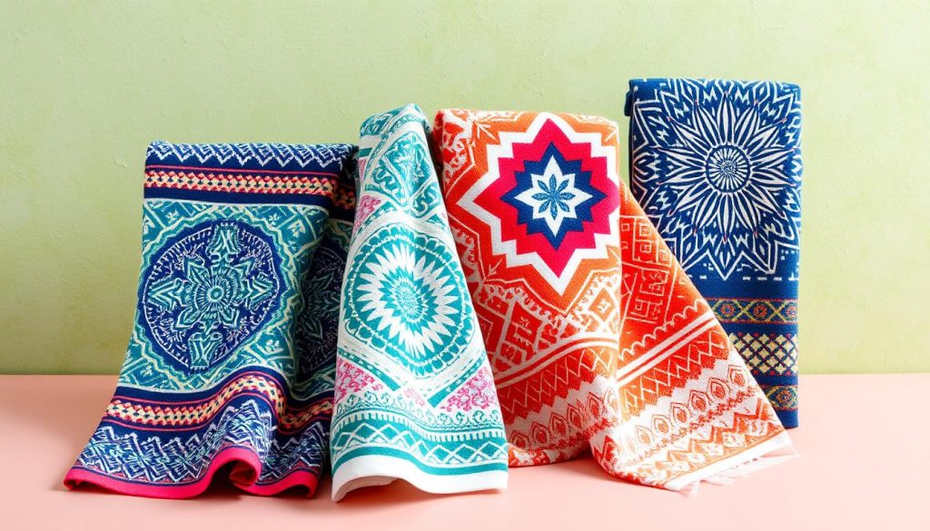 Patterned towels with geometric designs