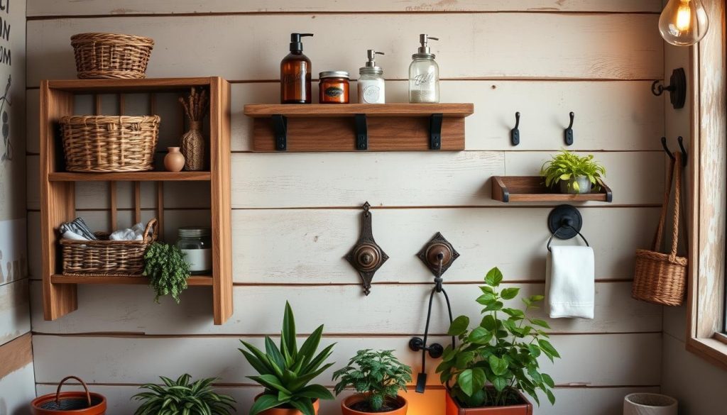 Rustic bathroom organizers