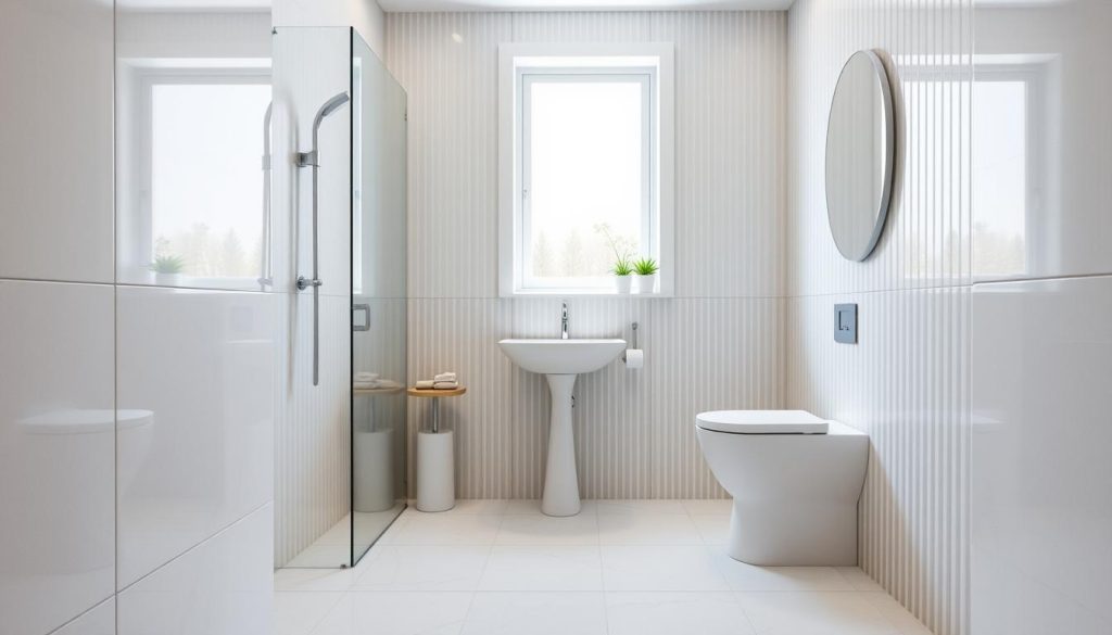 Small bathroom tiles creating visual space