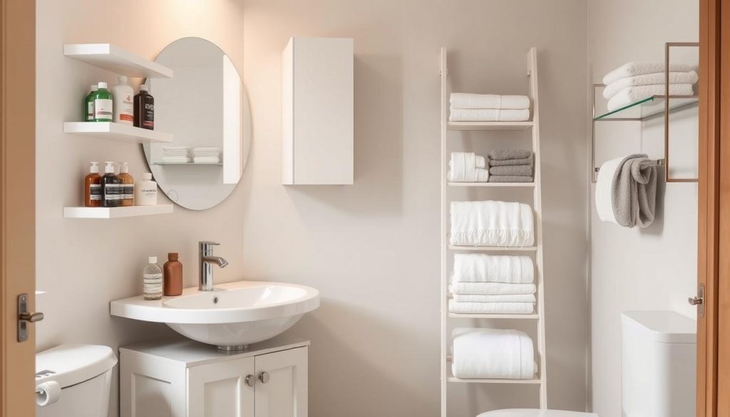 Space-saving storage solutions for organized small bathrooms