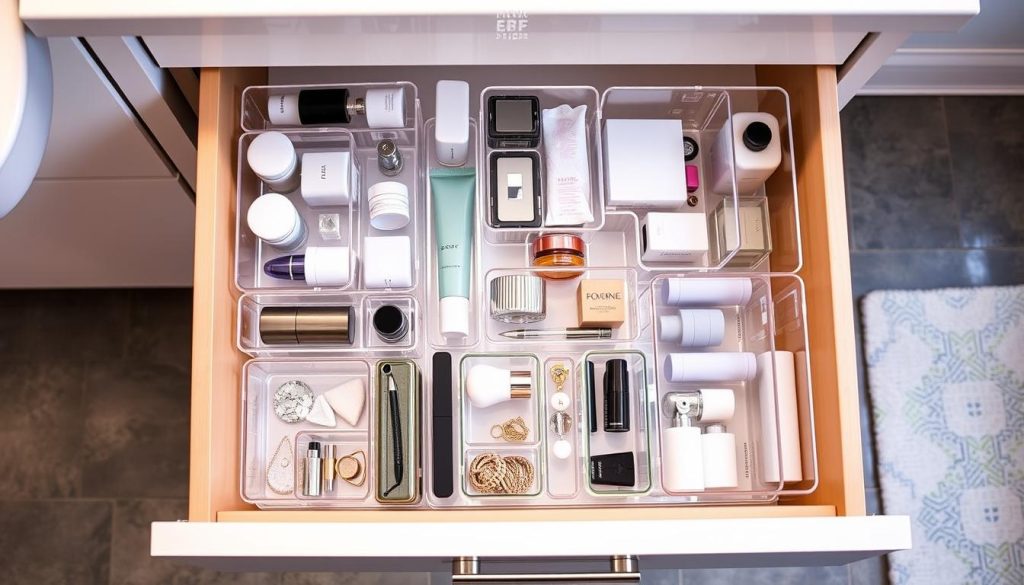 Stackable bathroom drawer organizers