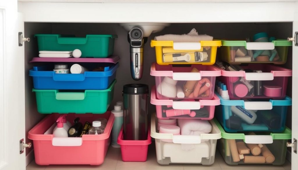 Stackable bins for bathroom organization