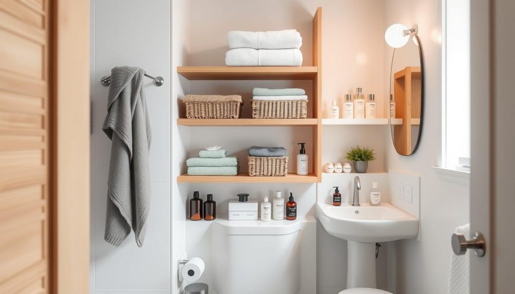 Stylish bathroom organization with vertical storage