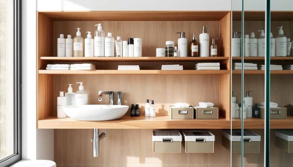 Under-sink shelving solutions for bathroom organization