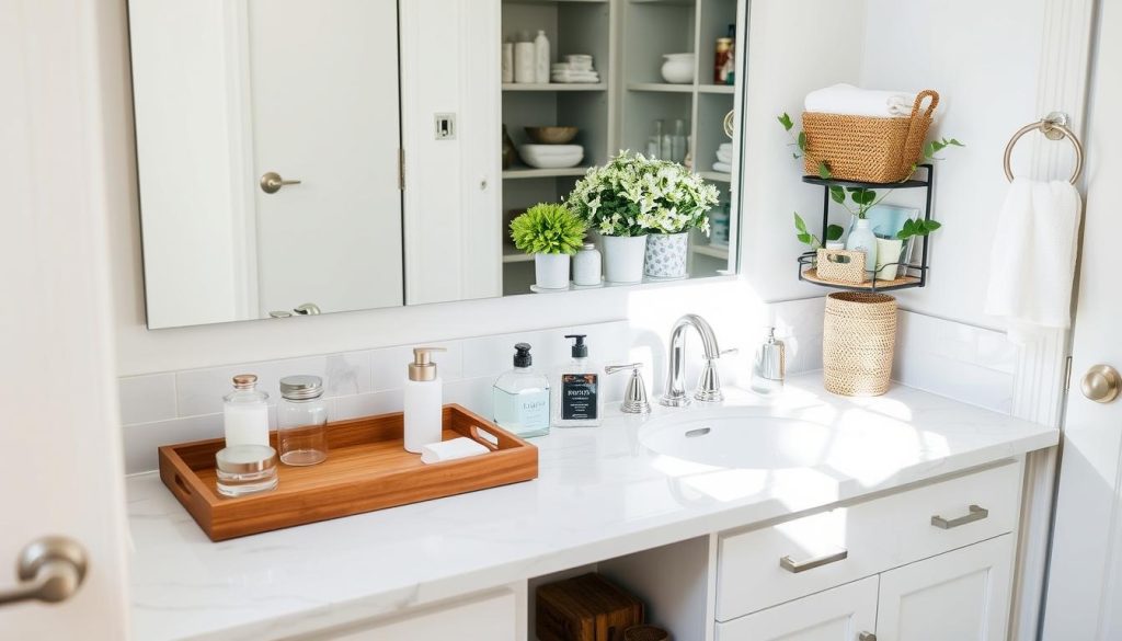 Vanity organization and bathroom countertop storage