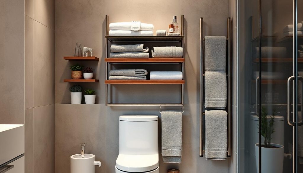 Vertical towel rack for bathroom organization