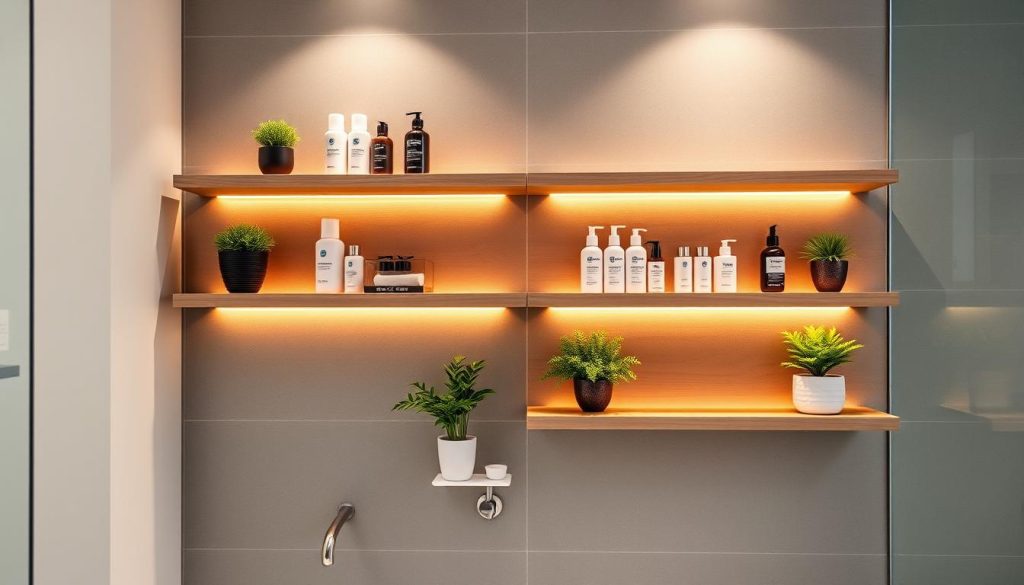 Wall-mounted bathroom shelves installation