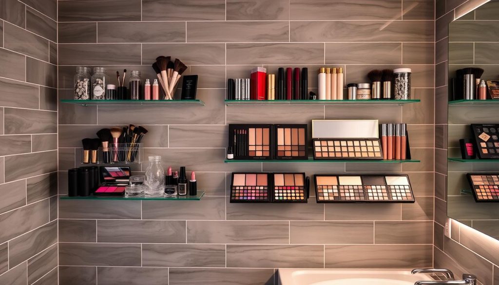 Wall-mounted makeup storage