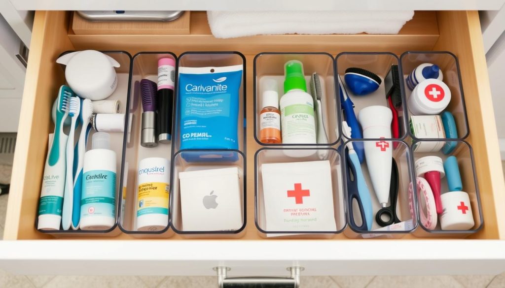 bathroom drawer essentials organized by frequency of use