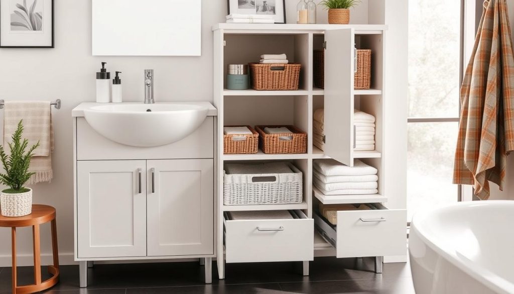 bathroom sink cabinet storage solutions