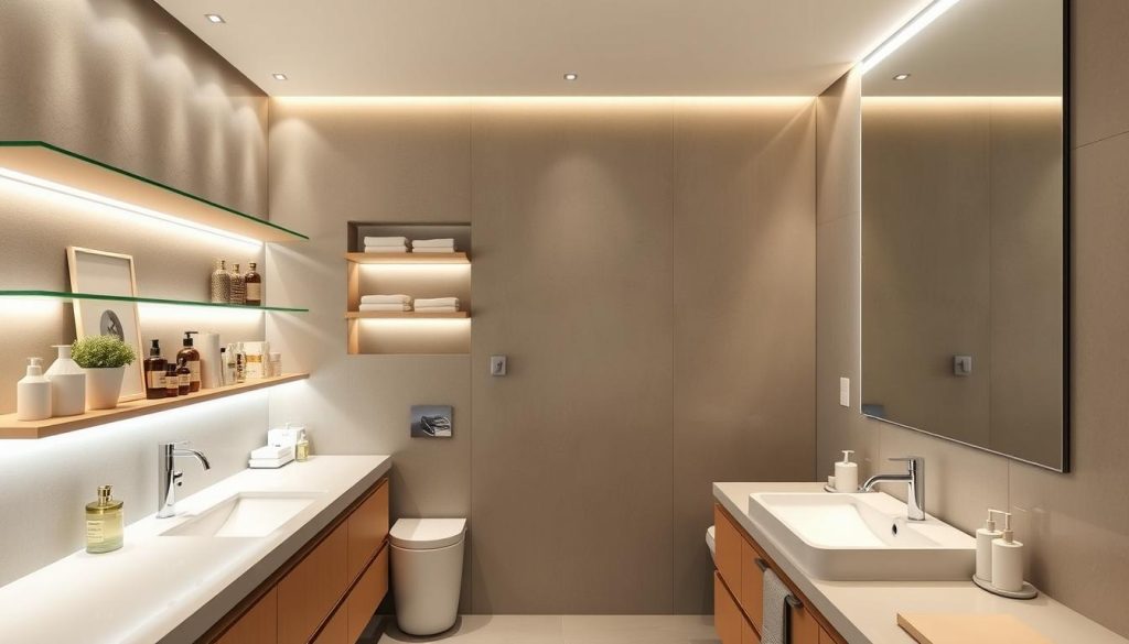 efficient bathroom layout with LED lighting