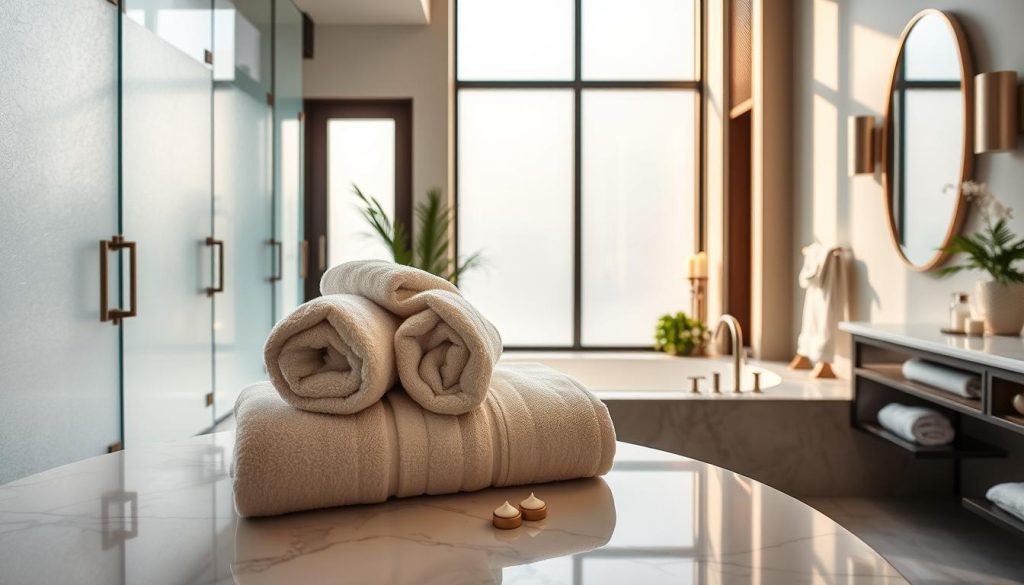 luxury bath towels in a high-end bathroom