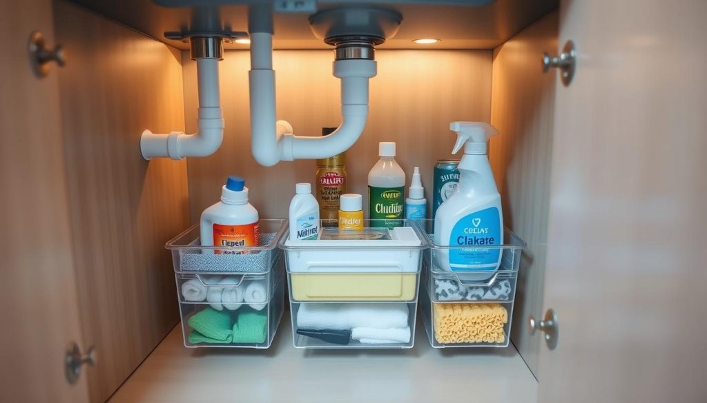 space-saving under-sink caddies