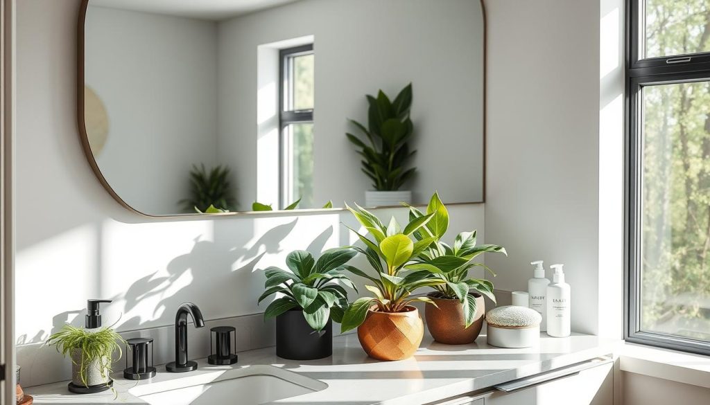 Bathroom organization with plants