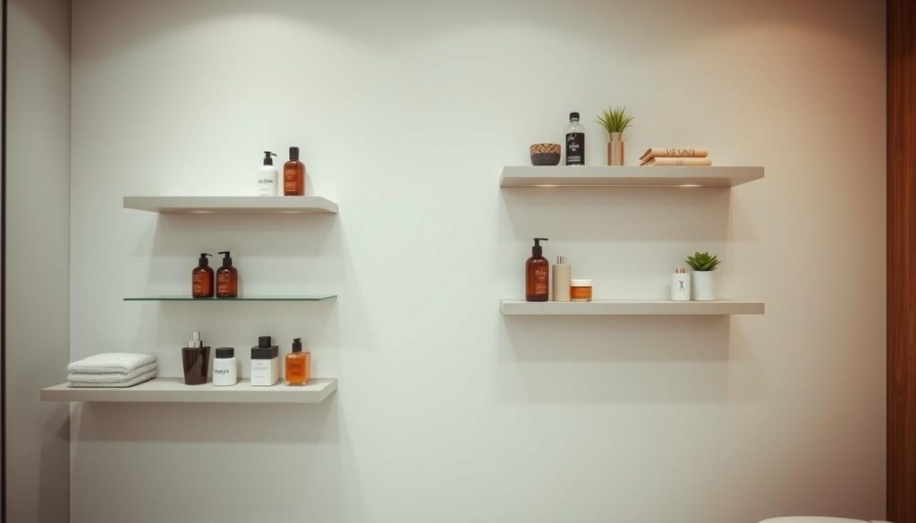 Clever bathroom shelving with floating shelves