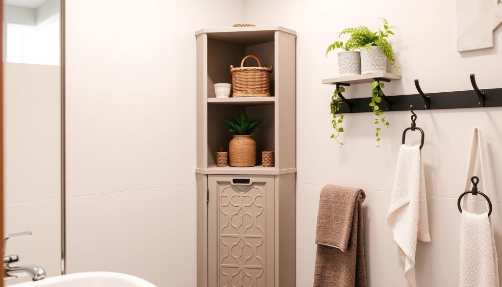 Corner bathroom storage solutions